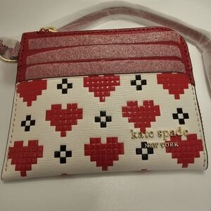 Kate Spade Red and White Heart Patterned Women's Wallet Wristlet NWTs
